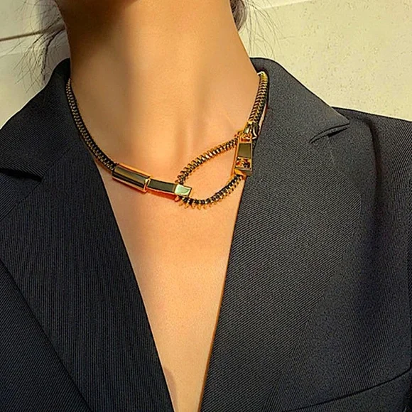 Gold Zipper Punk Minimalist Versatile Necklace - Picture 3 of 15